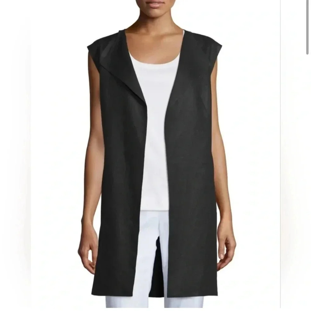 Lafayette 148 Celeste Linen Vest black size small